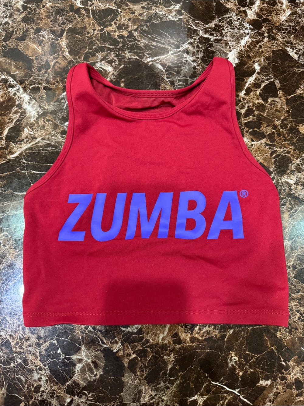 Zumba Fitness Red Crop Swim Top with Blue Logo